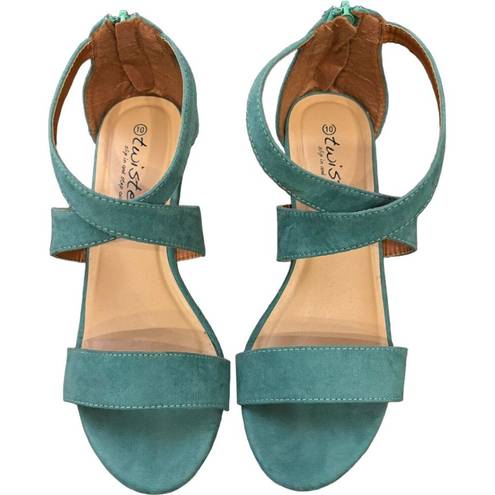 Twisted , Strappy Wedges, slip in and step out. Aqua Blue