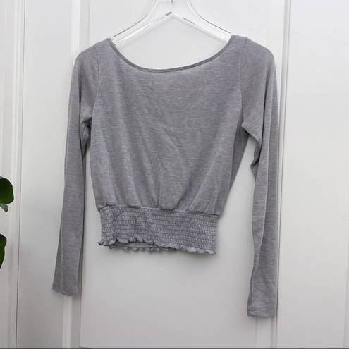 Hiatus  Grey Crop Top Long Sleeve Smocked Hem M