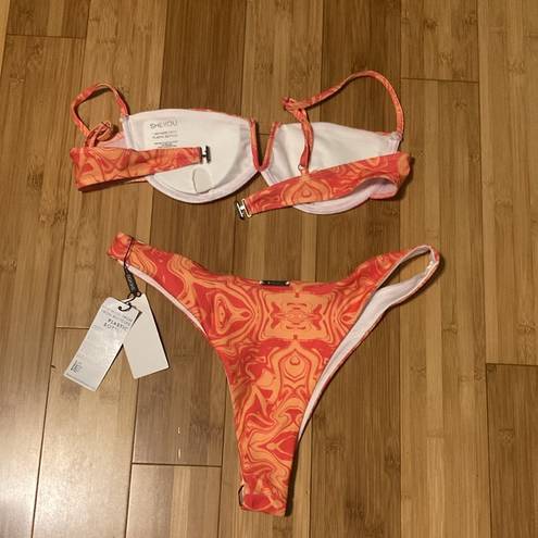 Shekou  Orange/Red 2 Piece Bikini Set Top Size Small & Bottom Size Medium NWT