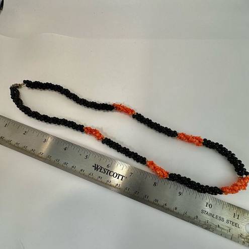 Onyx Black   beaded and coral long twisted necklace