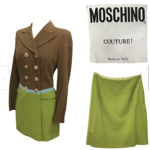 Moschino  Couture Sz 4 100% Virgin Wool Double Breasted Coat Dress Jacket Italy