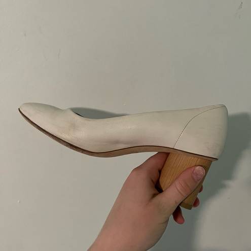 COS  Cream Leather Round Toe Wooden Heel Pumps