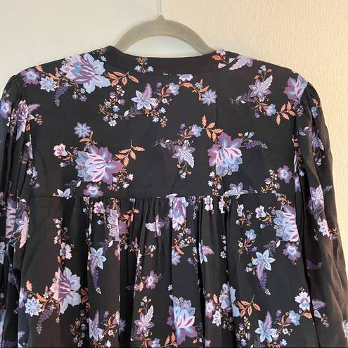 Rebecca Minkoff  Blouse Maggie Top Button Front & Neckties Sz L NWT Floral Black