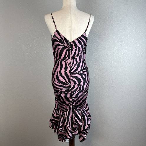 Betsey Johnson Vintage  Wiggle Bodycon Dress Size 10 Pink Black Animal Print Silk
