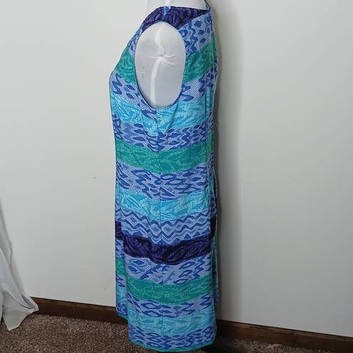 Kathie Lee Collection blue multi pattern midi tank dress size 10