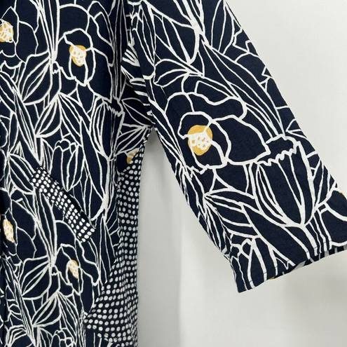 Habitat  Palm Beach Floral Swing Tunic Navy Blue Pockets Lagenlook Size L