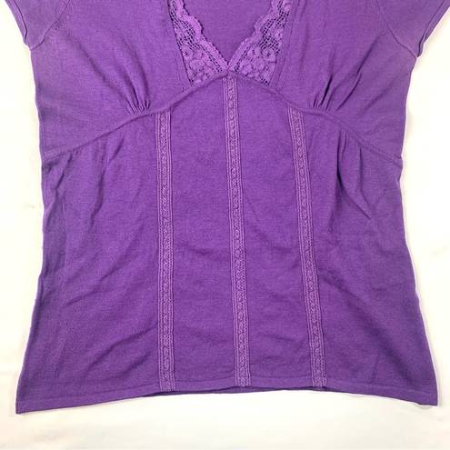 August Silk  Knits Purple Cap Sleeve Lace Accent Top