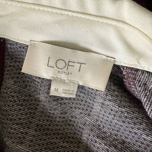 The Loft  Outlet Twofer Collared Knit Top Blouse Plaid Rust Red Cream M