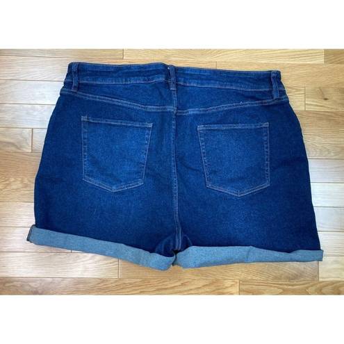 Ava & Viv  Distressed Cuffed Denim Jean Shorts Womens 20W Dark Wash Sthretch