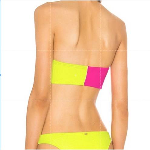 PilyQ  Pink Yellow Colorblock Bandeau Bikini Top LARGE Waffle Convertible NEW