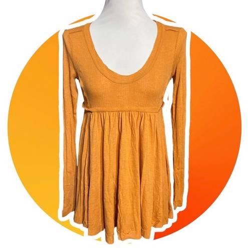 True Craft NWT  Babydoll Orange Top Long Sleeve Round Neck Size Small S