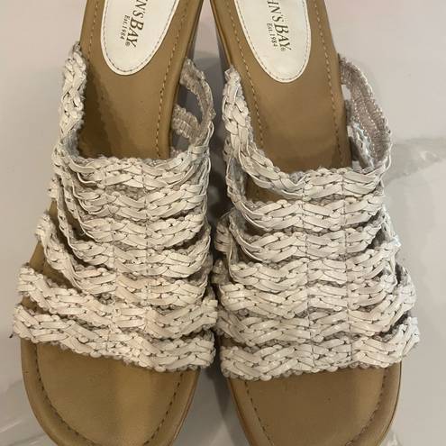 St. John’s Bay White braided heels with tan wedge