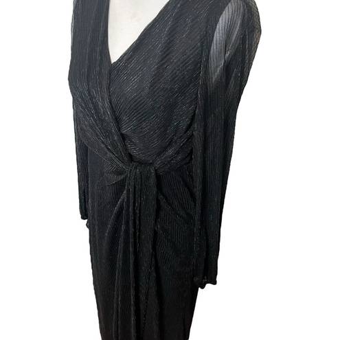 Baltic Born  Devlyn Pleated Midi Dress Black Shimmer V Neck Women’s Size L New