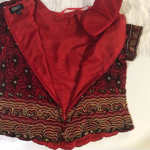 Adrianna Papell Boutique Red Silk Beaded Blouse | Sise Large