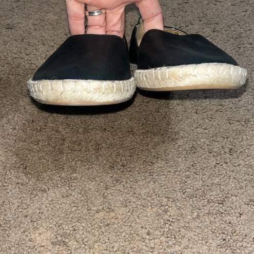 Olukai  Kaula Pa'a 'Ili Leather Slip On Espadrille Flat Black 7.5