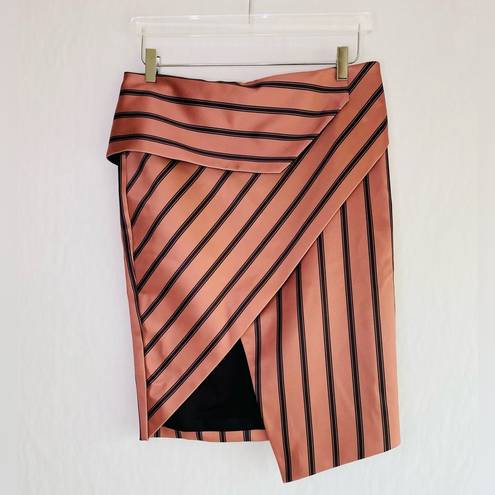 Michelle Mason  Asymmetrical Striped Copper Black Pencil Skirt Size 10 NWT