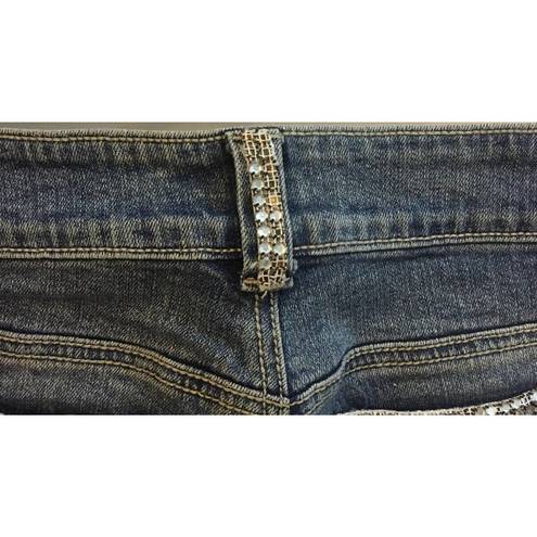 Bisou Bisou Womens  Embellished Rhinestone Pocket Boot Cut Low Rise Jeans Sz 2