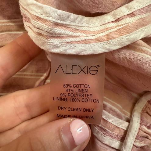 Alexis L  Pink Striped Ruffle Skirt Linen Mini Dress