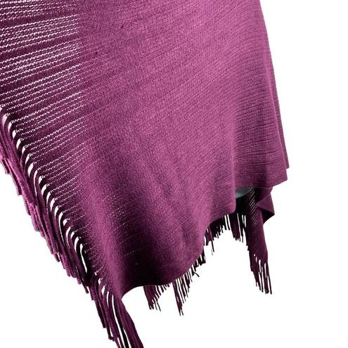 Young USA Knit Poncho Cape Shawl Faux Fur Collar Fringe OSFM Plum Purple NEW!