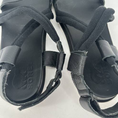 Sorel  Roaming Deacon Flat Black Leather Strappy Sandal Women’s Size 8.5