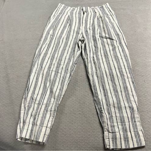 Madewell  Linen-Cotton Paperbag Pants in Dark Baltic Stripe Size 8 EUC