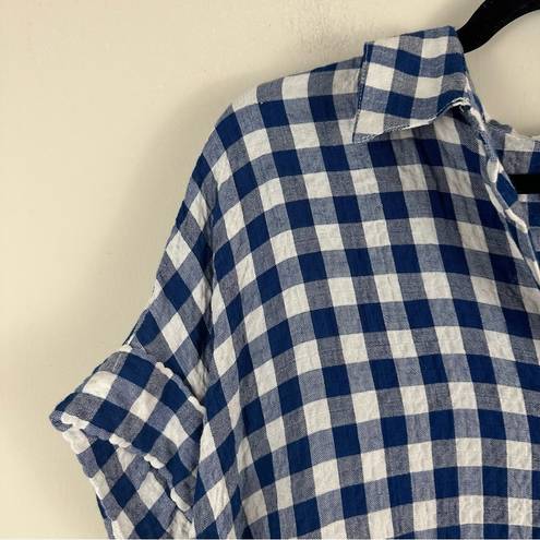 Jane and Delancey  | Blue Plaid Short Sleeve Collared Button Down Shirt Medium