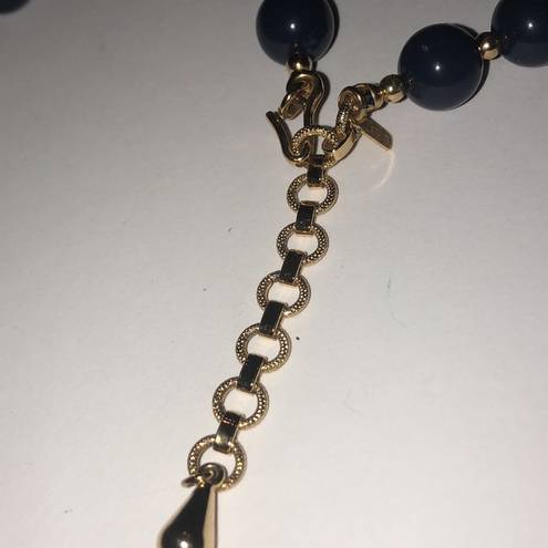 Monet  Vintage Navy Blue & Gold Tone Beaded Classic Boho Retro Necklace