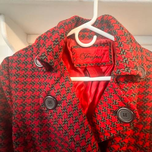 Houndstooth Joujou Red and green  Medium Trench Style Coat