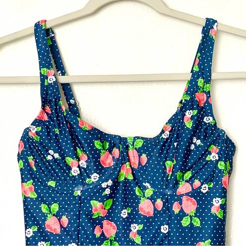 Modcloth NWOT  Brandy Underwire One-Piece Navy Strawberry Print Swimsuit Small