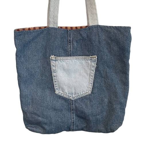 Denim Plaid Heart Red Lace Patchwork Jean Tote