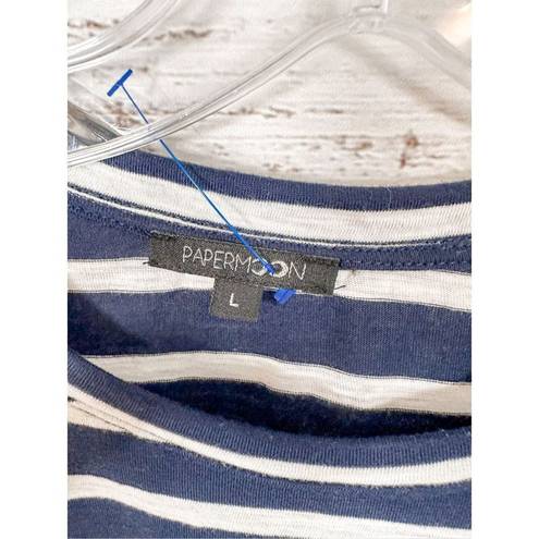 PaperMoon  Women's Striped 3/4 Sleeve Crew Neck T-Shirt Blue White Size Large