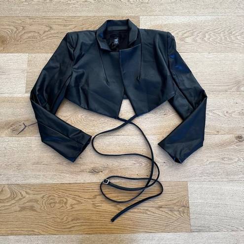 H:ours  Alvina Faux Leather Cropped Blazer in Black