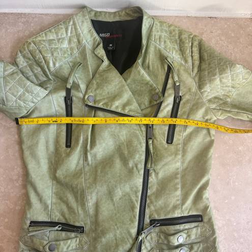 Miss Sixty  M60 Light Green Faux Leather Moto Jacket Womens Size S Zippers