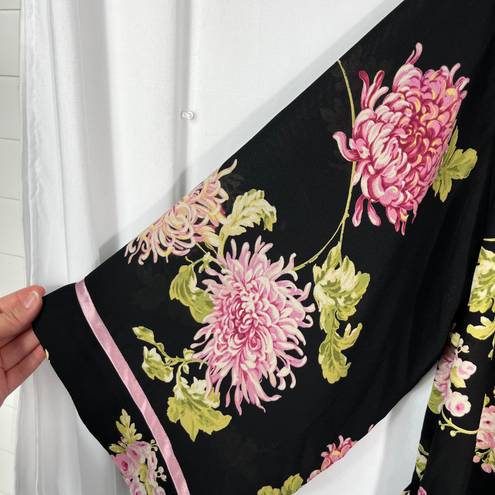 Oscar de la Renta Pink Label Vintage Y2K Black Floral Silky Tie Kimono Robe M