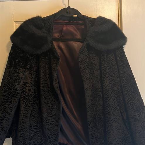 Black Shrug w/ Faux Fur Collar Handmade, No Size, Fits Like A Medium or Large