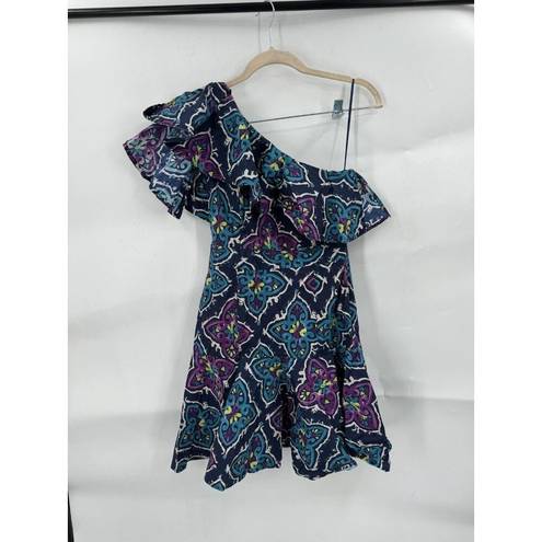 Natori Josie  Ruffle One Shoulder Women 2 Retro Y2K Paisley Colorful Mini Dress