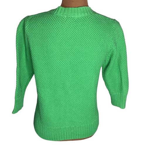 L.L.Bean  Kelly green cotton popcorn knit 3/4 sleeve sweater chunky buttons sz S