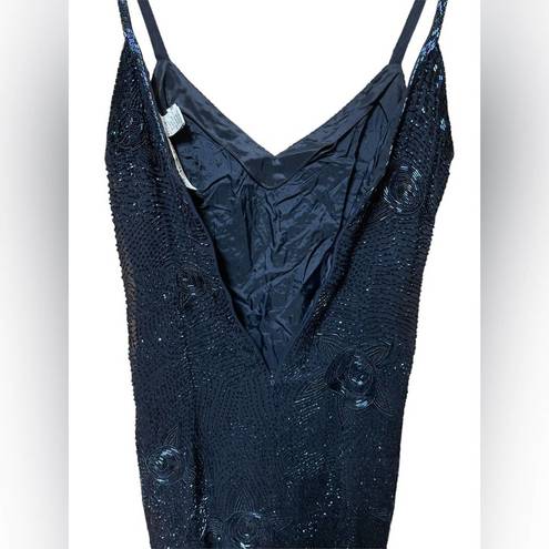 Oleg Cassini  Black Tie Beaded Navy Blue Mini Dress Size 10