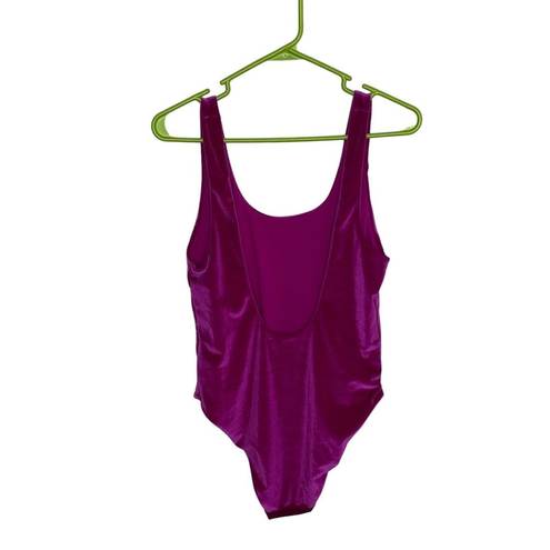 Cabana Del Sol  Pink Purple Fuchsia One Piece Velvet Bodysuit Size Large Womens