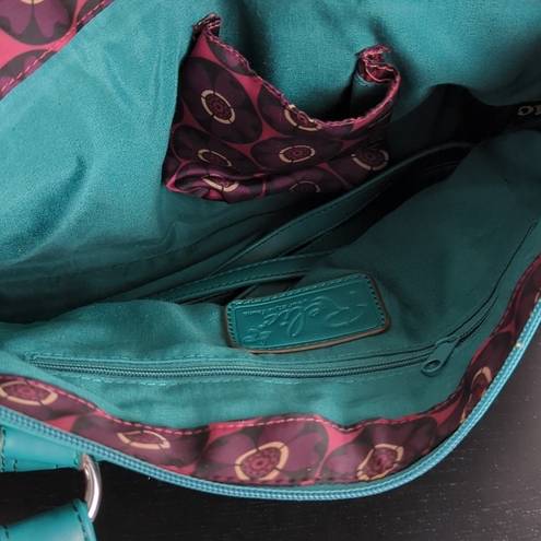 Relic  Teal Green Blue Shoulder Bag Pink Floral  and Teal Interior Purse