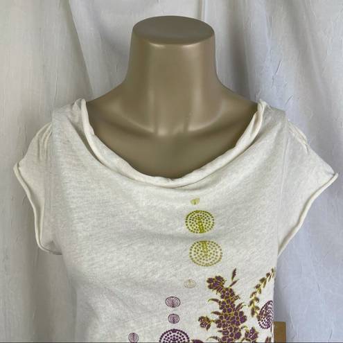 DKNY NWT VTG Y2K  Jeans Petites T-Shirt Cream Purple Green Paisley Studded Sz SM