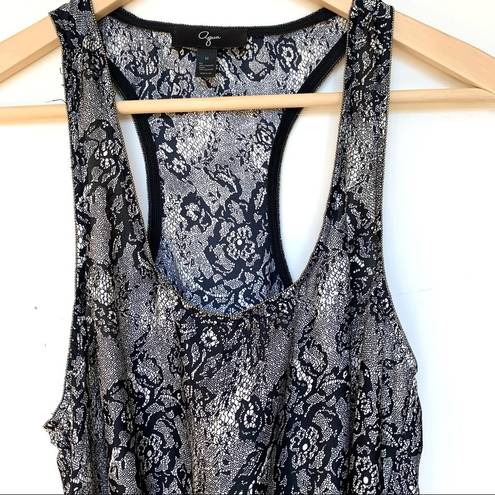 AQUA  Floral Lace Print Wrap Dress in Black and White M