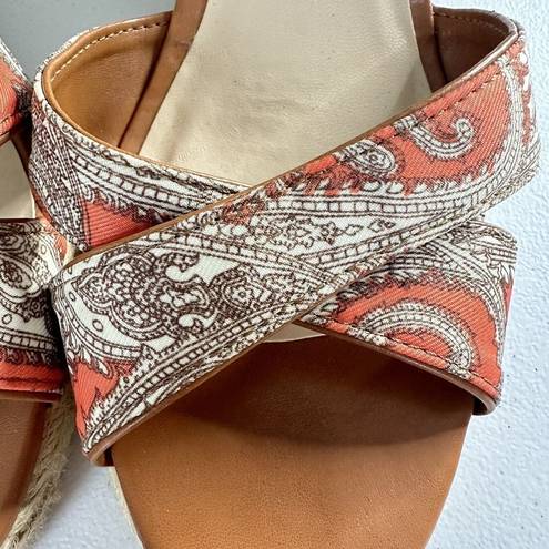 Talbots  Size 9 Sandals Orange Open Toe Ankle Strap Wedge Espadrille Shoes