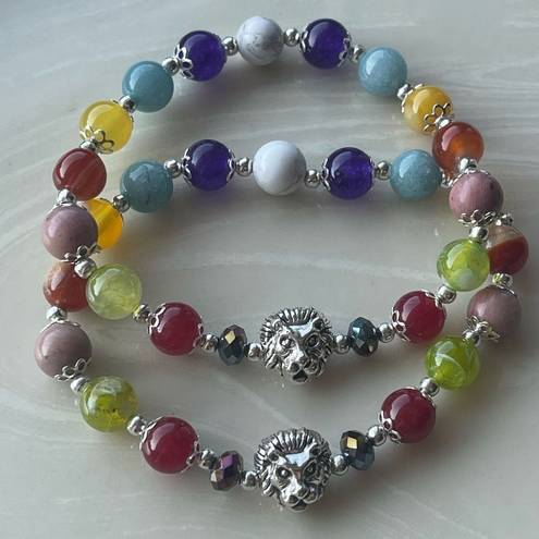 Head Lion  one NEW stretch bracelet beaded rainbow carnelian rhodonite Amazonite