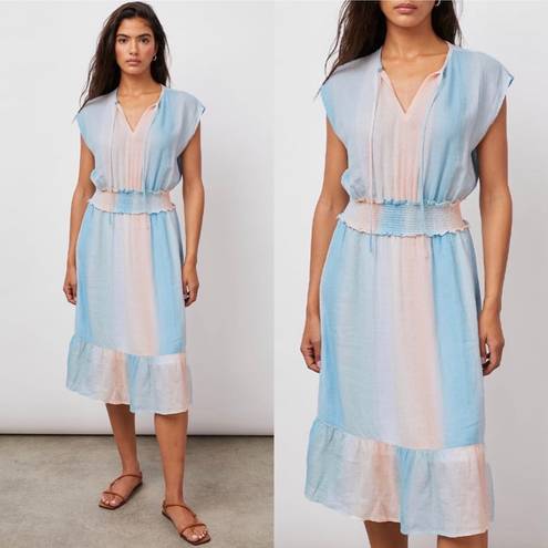 Rails Ashlyn Pastel Watercolor Smocked Waist Linen Blend Dress