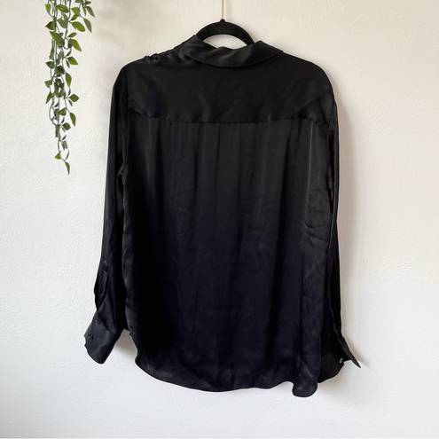 ZARA  Black Satin Effect Button Down Shirt Sz L