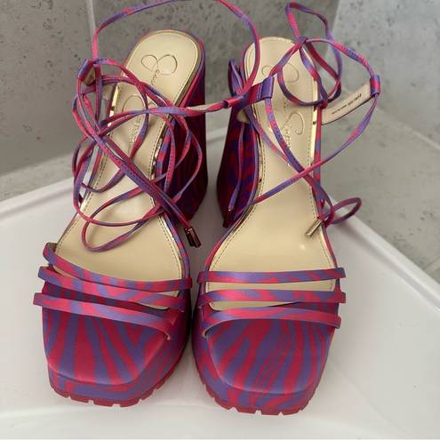 Jessica Simpson Damazy Ankle Wrap Lug Sole Platform Wedge Sandals Size 8.5