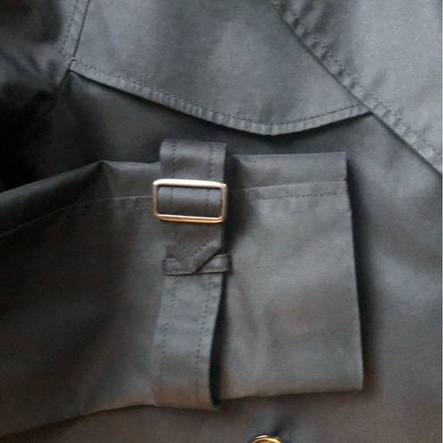 Coach  Short Double Breasted Trench Coat Sz. M Black Pockets Flawed Belt MIA