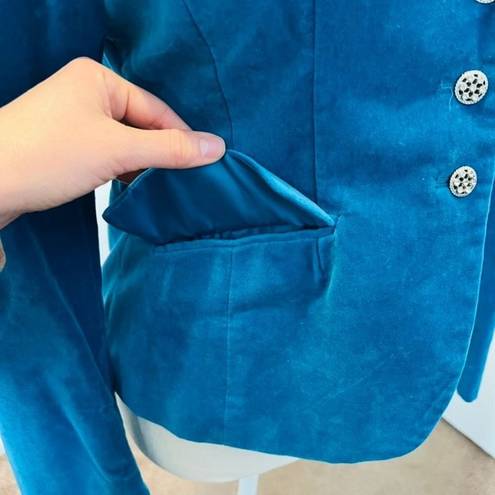 Vintage Blue  Velvet Fitted Triple Embellished Button Spring Blazer