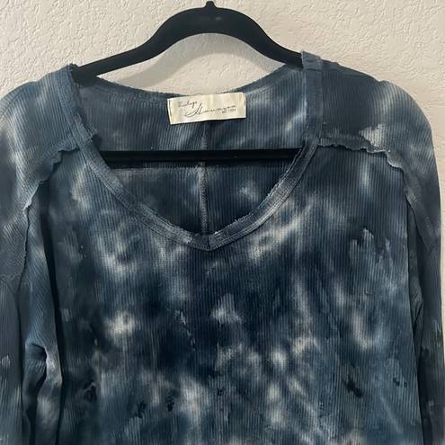 Vintage Havana  Navy Blue Tie Dye Thermal Long Sleeve Split Hem, Size M